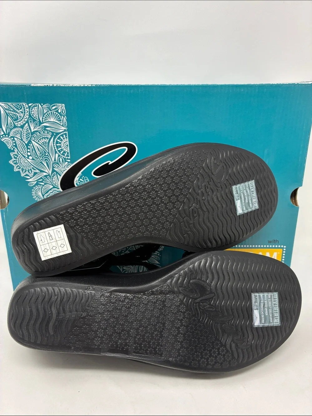Skechers Black Cali Wedge Sandals with Decorative Laser-Cut Straps